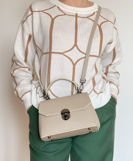 Шкіряна жіноча сумка середня 3482 Cream